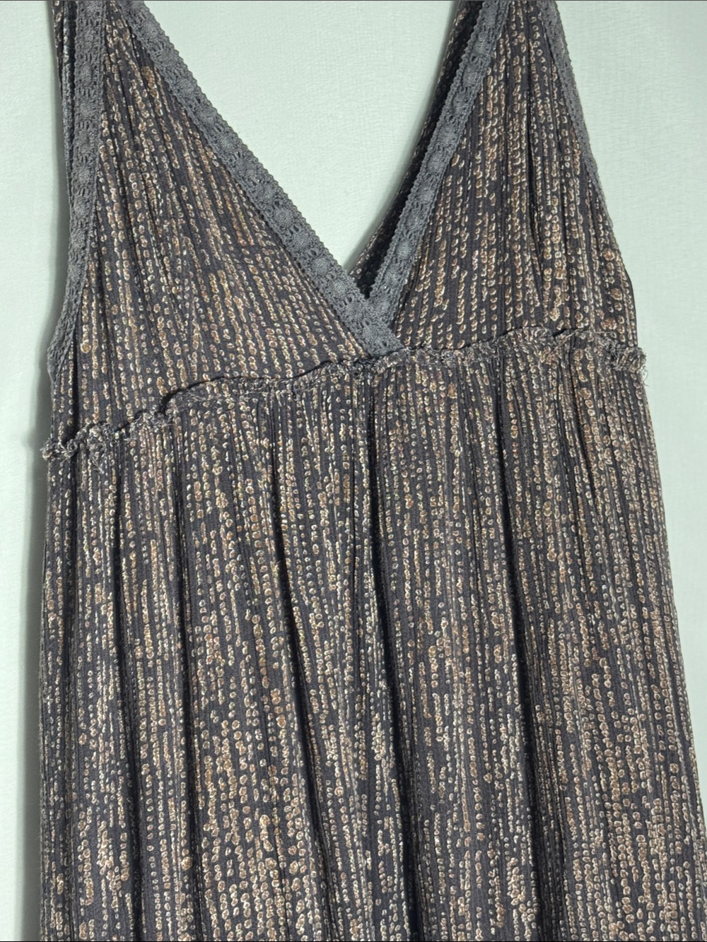 By Together Brown Shimmer Metallic Plissé Mini Babydoll Dress - Size L - Picture 3 of 9